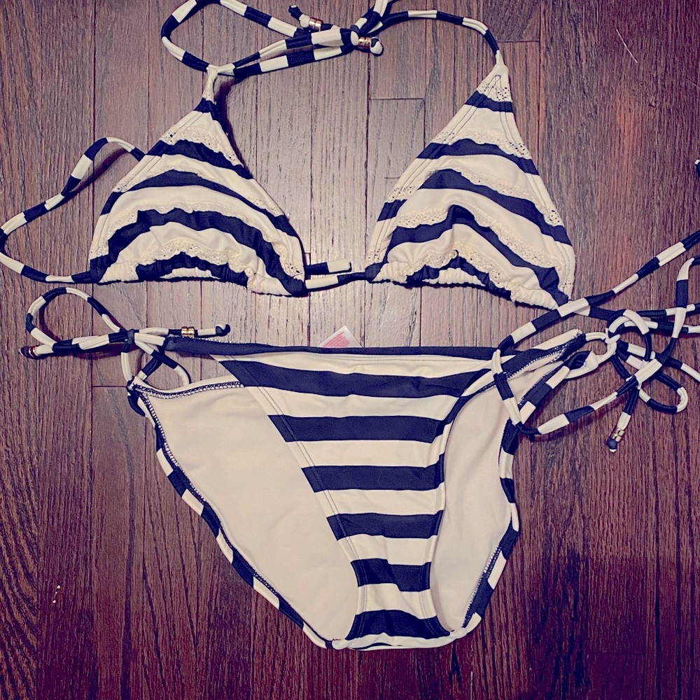 Navy and Cream Bikini Size M